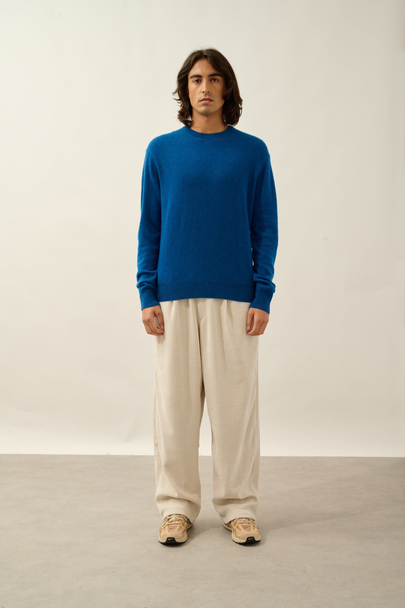 AIGLIÈRE pull col rond bleu chiné 100% cachemire