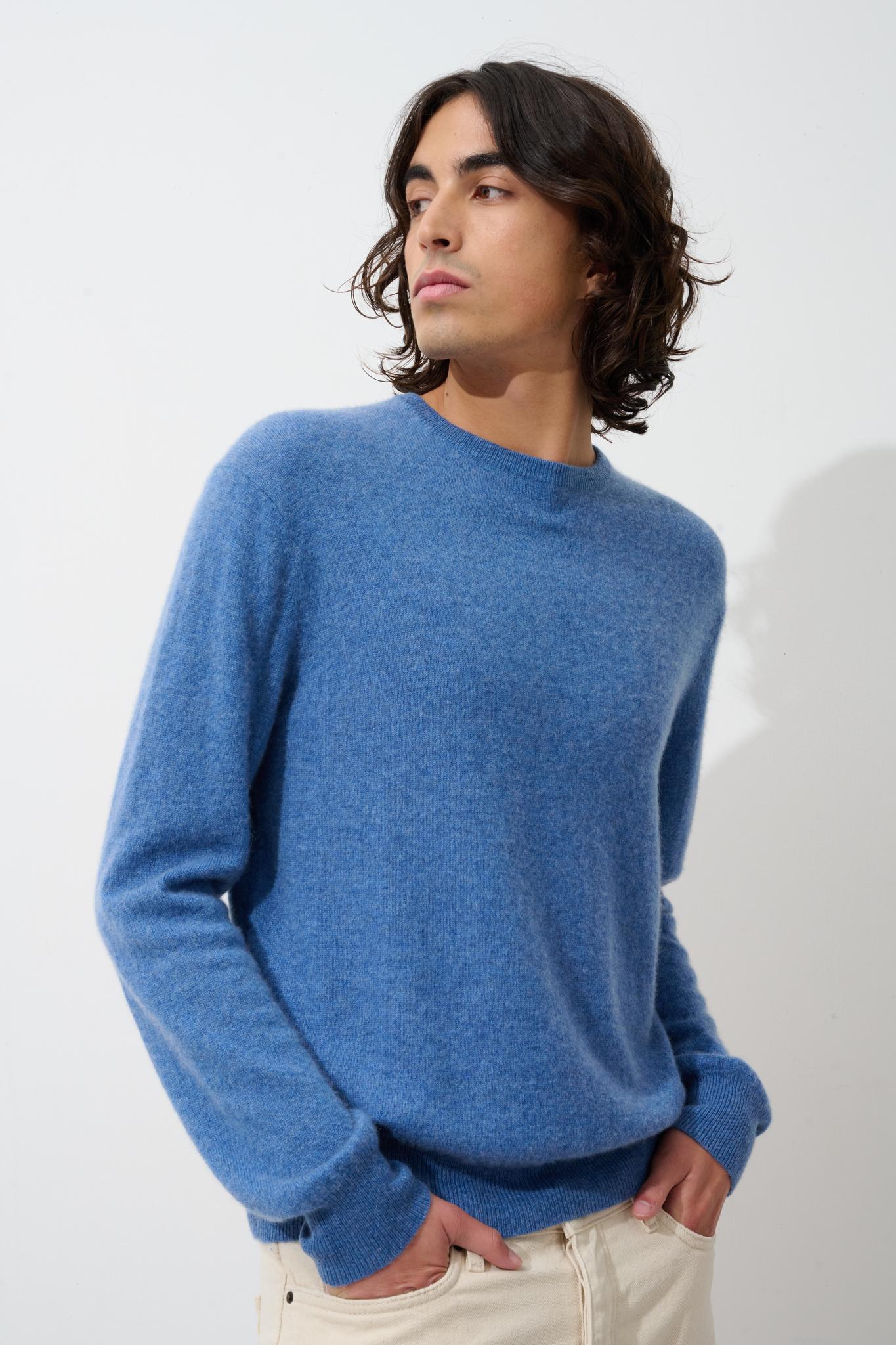 AIGLIÈRE denim blue round-neck sweater 100% cashmere