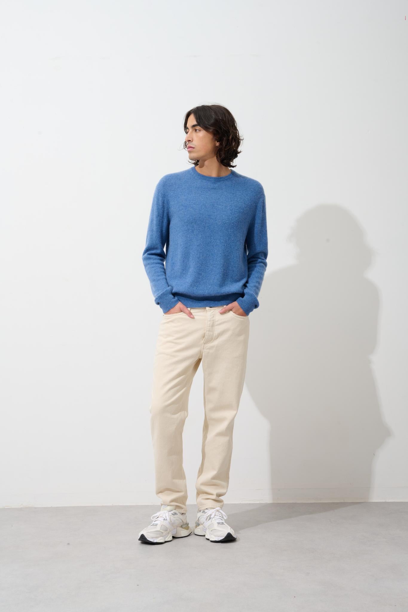 AIGLIÈRE denim blue round-neck sweater 100% cashmere