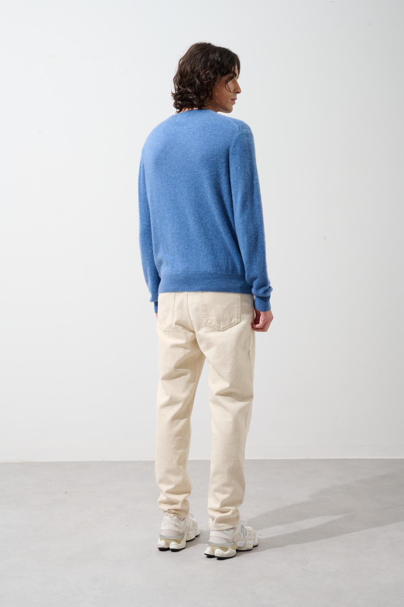 AIGLIÈRE denim blue round-neck sweater 100% cashmere