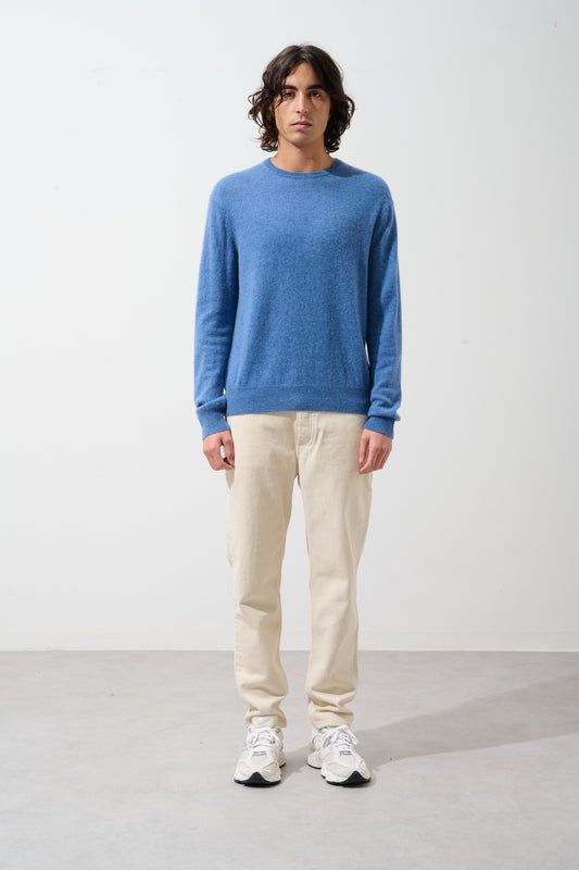 AIGLIÈRE pull col rond bleu denim 100% cachemire