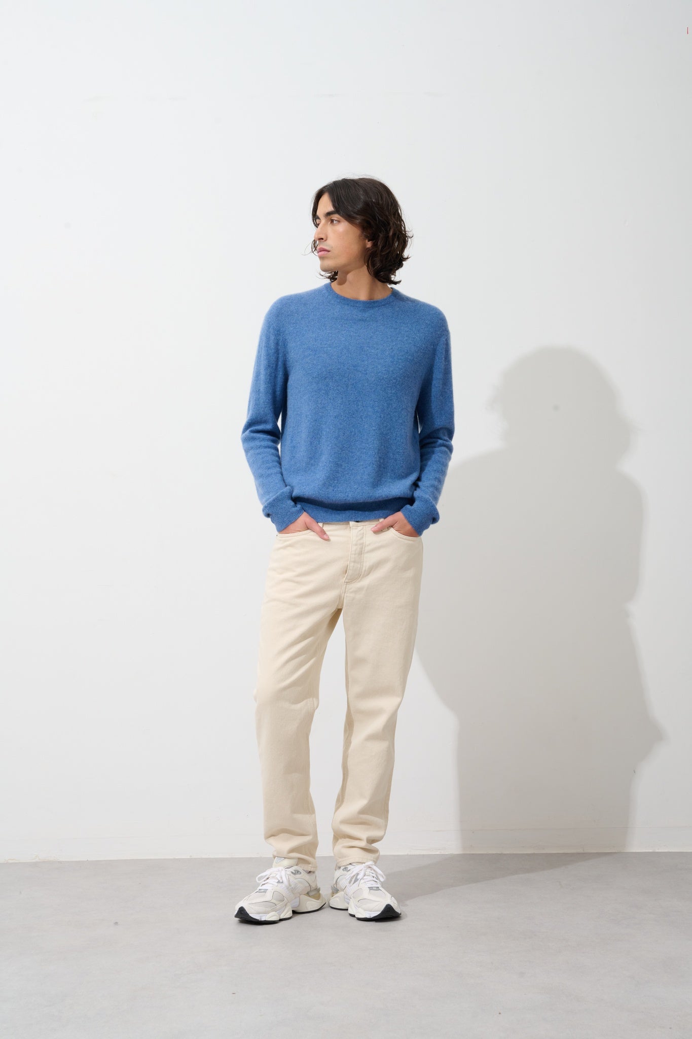 AIGLIÈRE denim blue round-neck sweater 100% cashmere