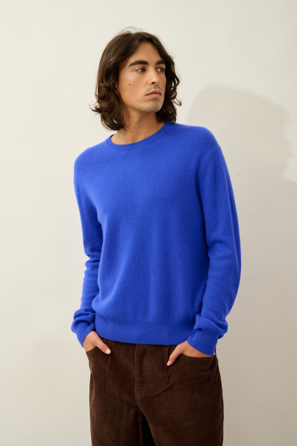 AIGLIÈRE pull col rond bleu klein 100% cachemire