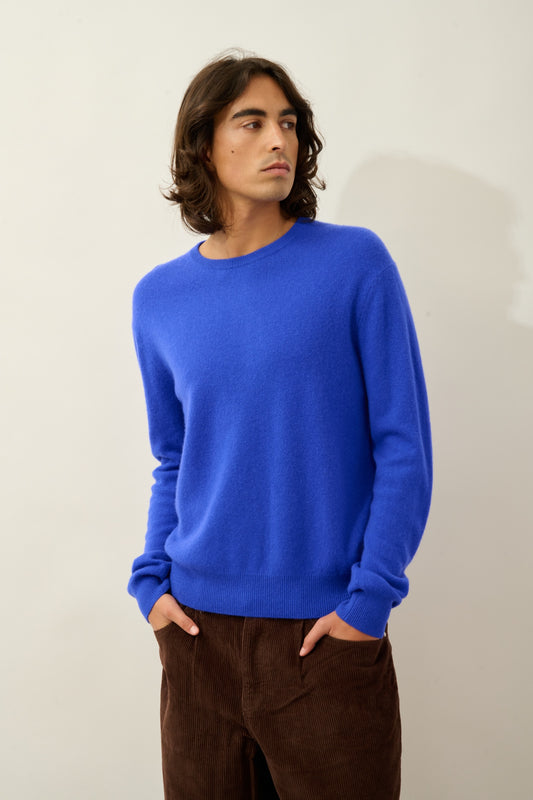 AIGLIÈRE pull col rond bleu klein 100% cachemire