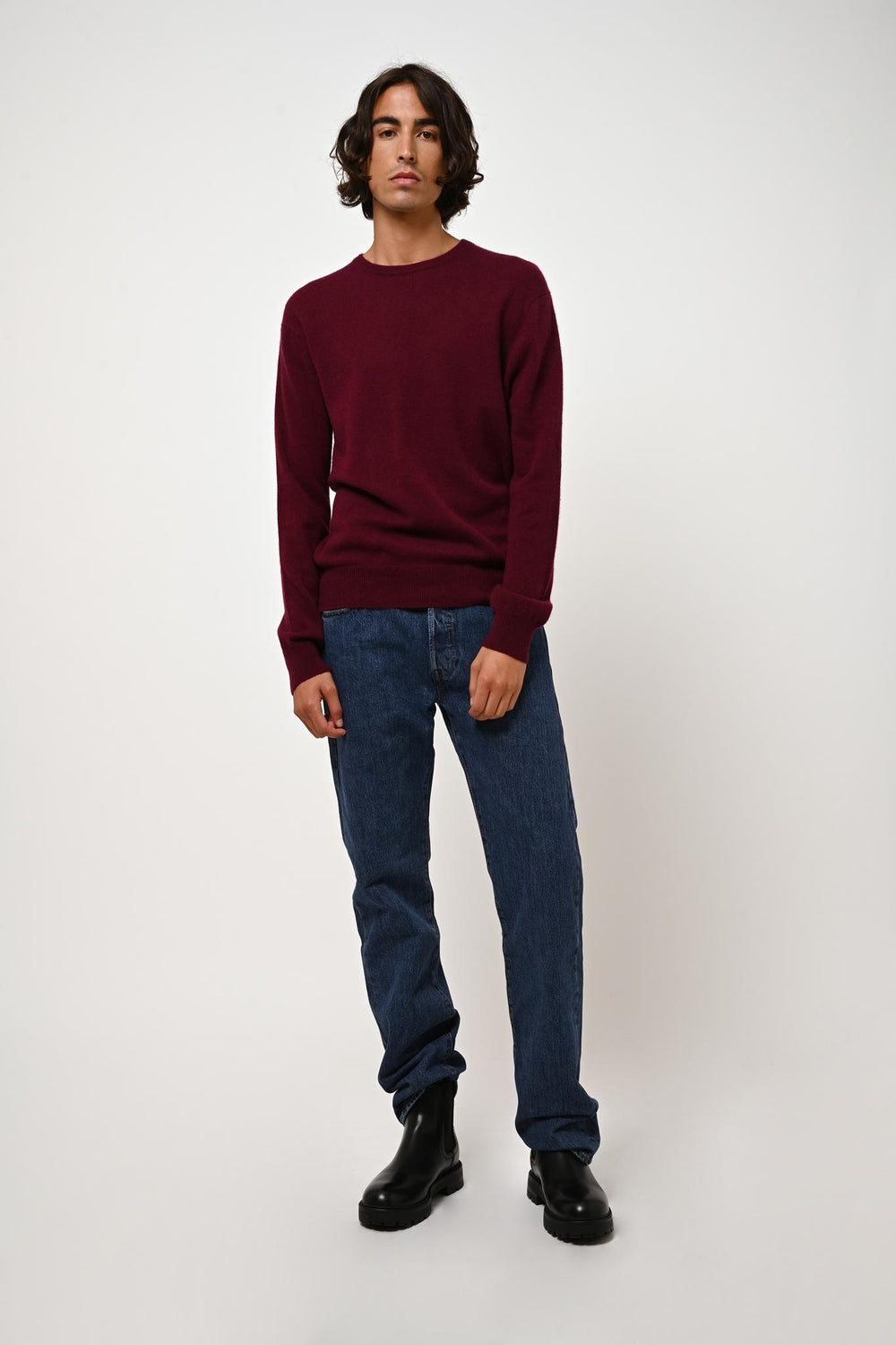 AIGLIÈRE burgunderfarbener Rundhalspullover 100 % Kaschmir