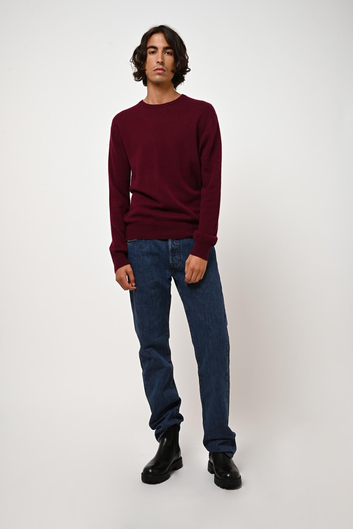 AIGLIÈRE burgunderfarbener Rundhalspullover 100 % Kaschmir