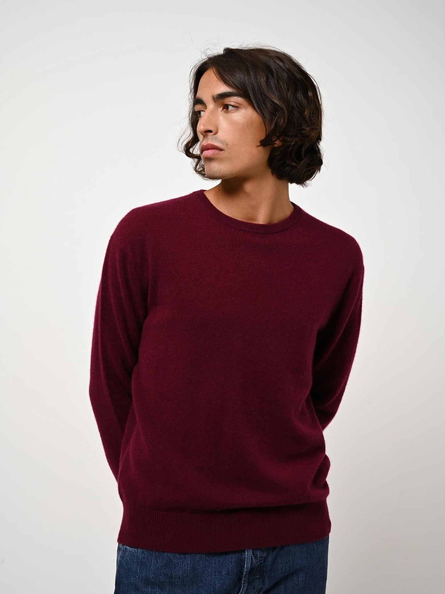 AIGLIÈRE pull col rond bordeaux 100% cachemire