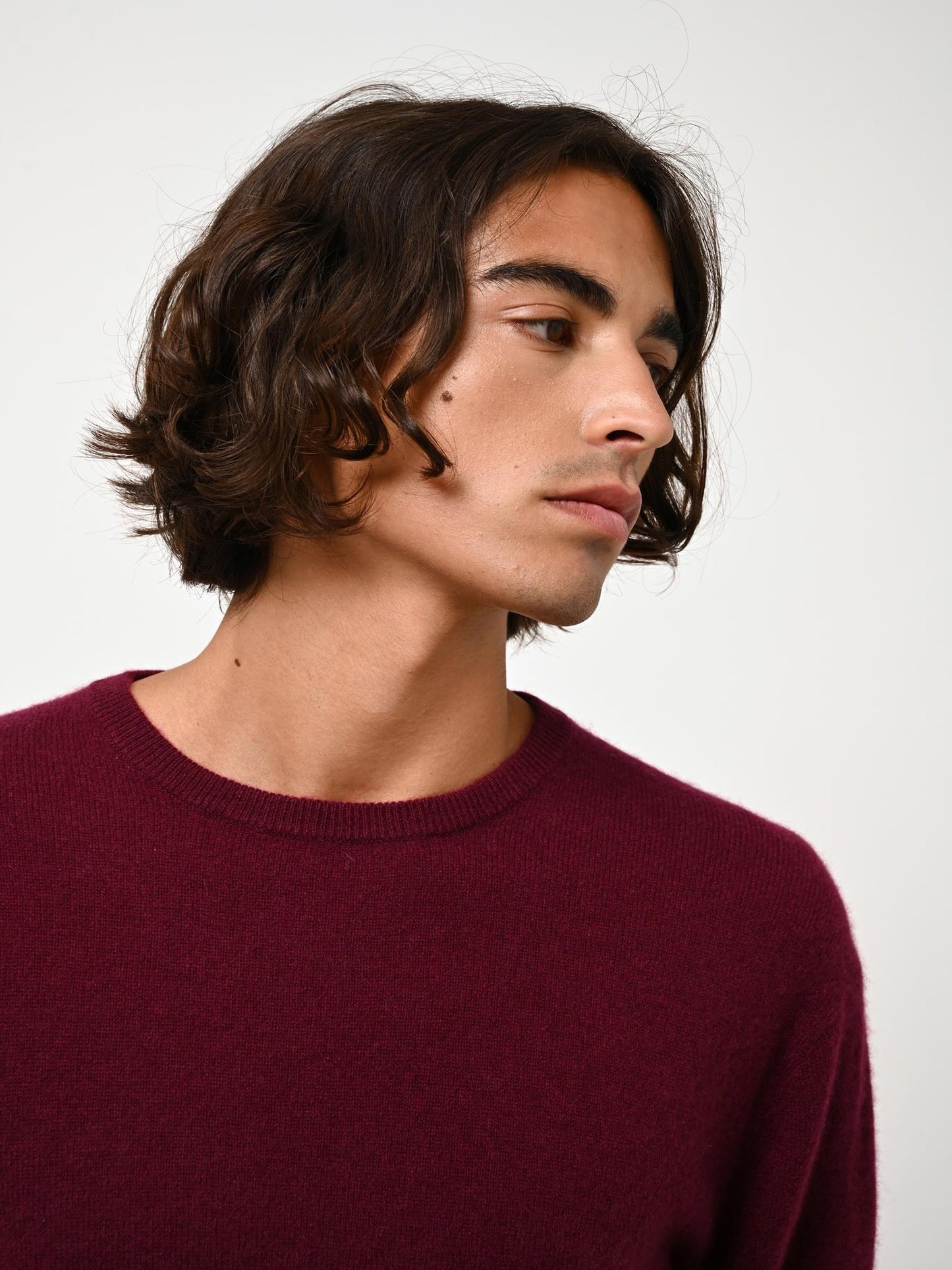 AIGLIÈRE pull col rond bordeaux 100% cachemire