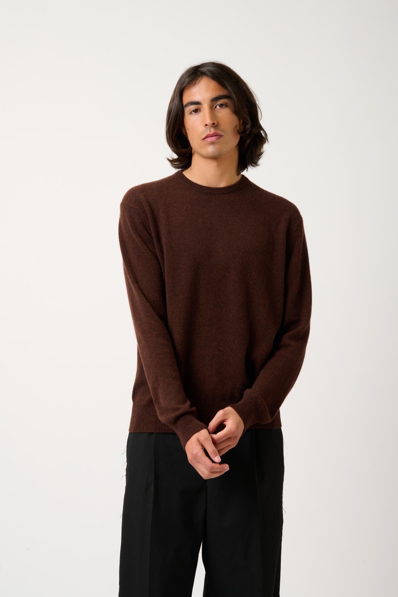 AIGLIÈRE coffee round-neck sweater 100% cashmere
