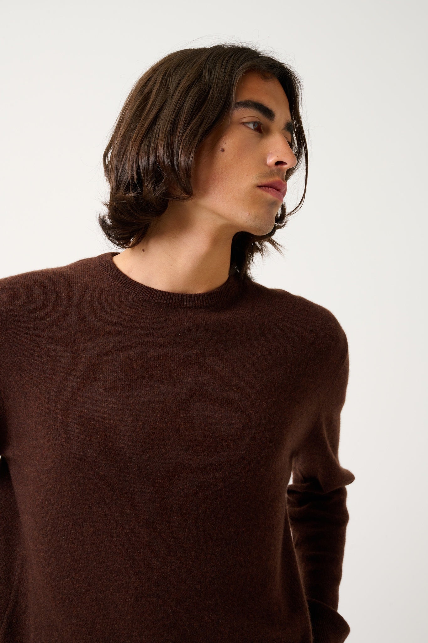 AIGLIÈRE coffee round-neck sweater 100% cashmere