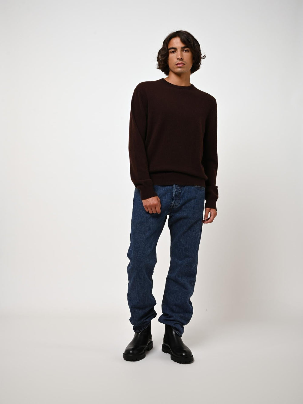 AIGLIÈRE pull col rond choco 100% cachemire