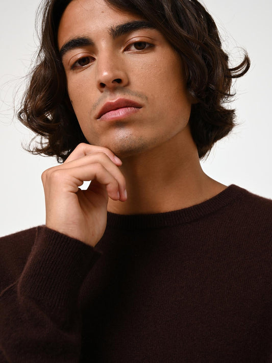 AIGLIÈRE pull col rond choco 100% cachemire