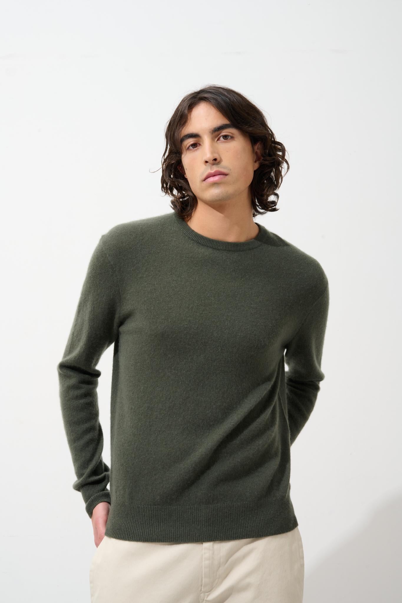 AIGLIÈRE khaki round-neck sweater 100% cashmere
