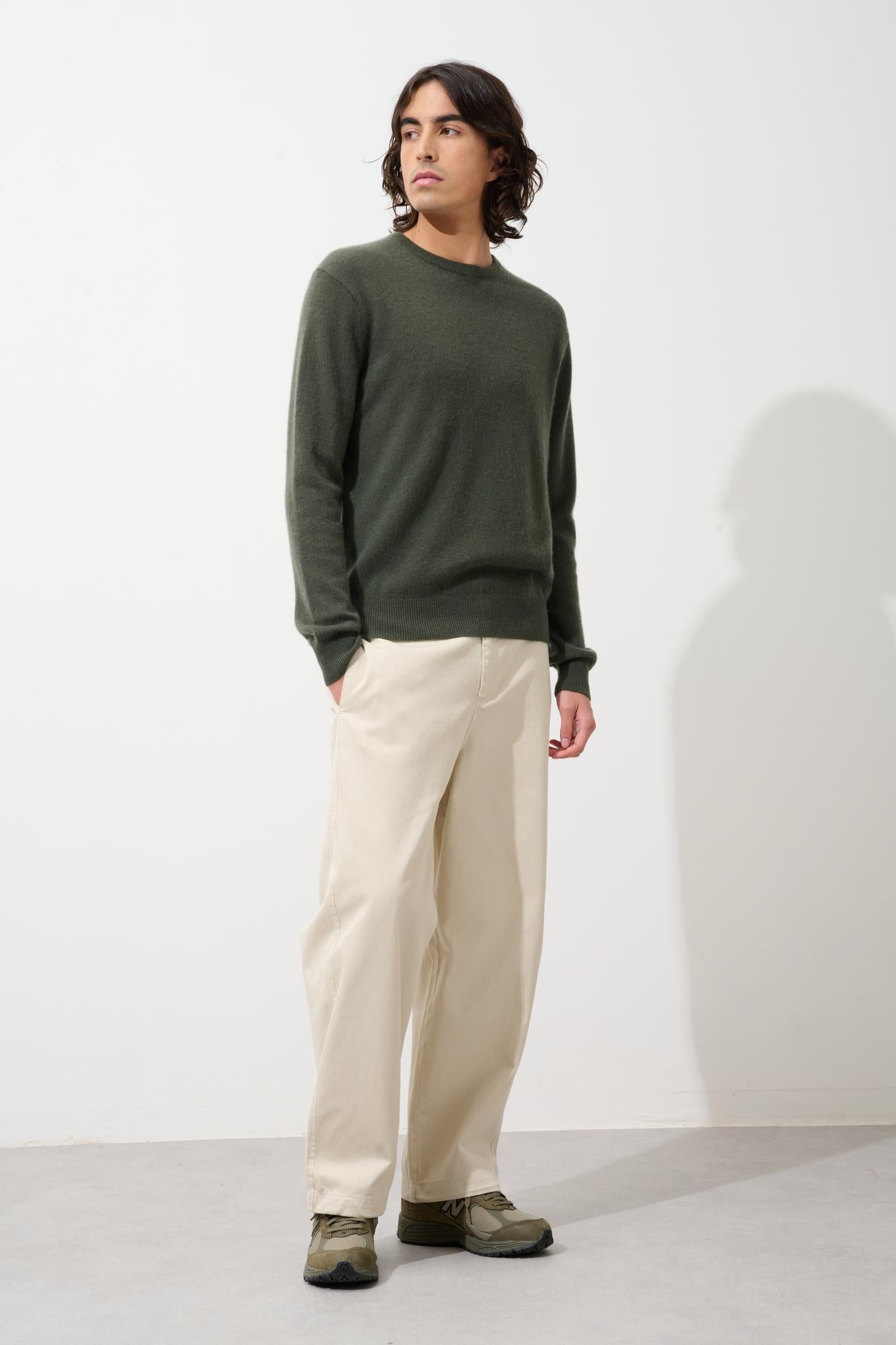 AIGLIÈRE khaki round-neck sweater 100% cashmere