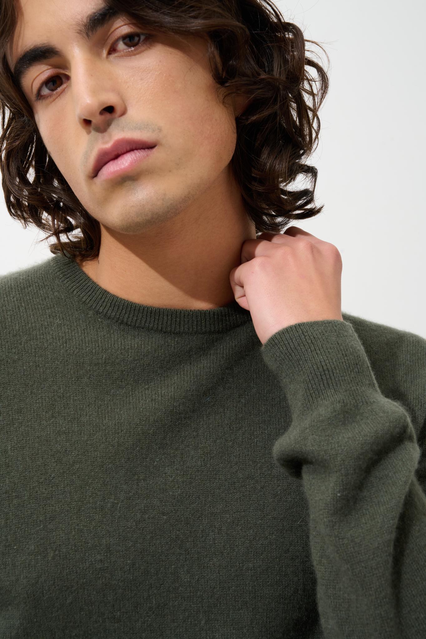 AIGLIÈRE khaki round-neck sweater 100% cashmere