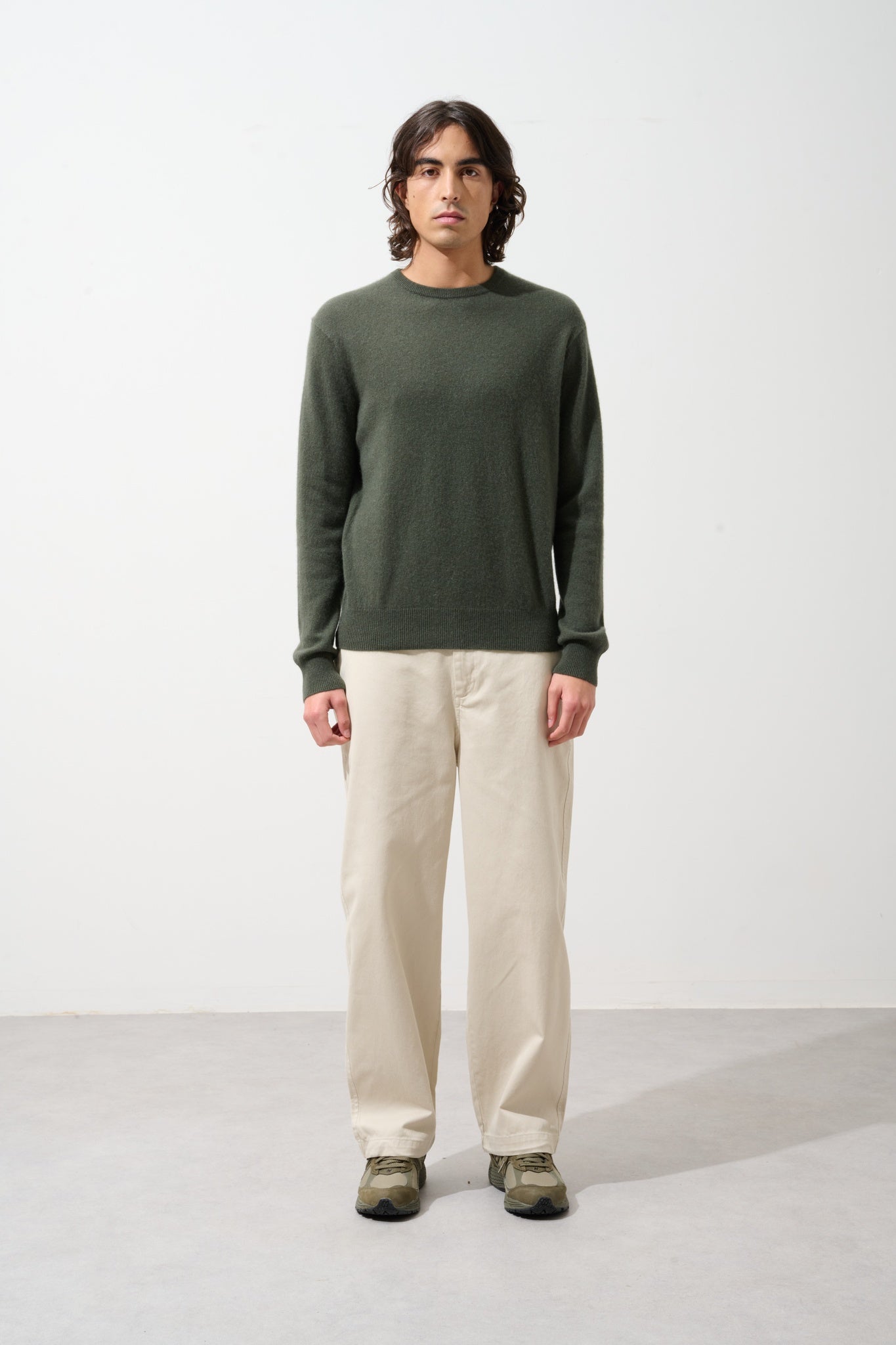 AIGLIÈRE Pullover mit Rundhalsausschnitt khaki 100% Kaschmir