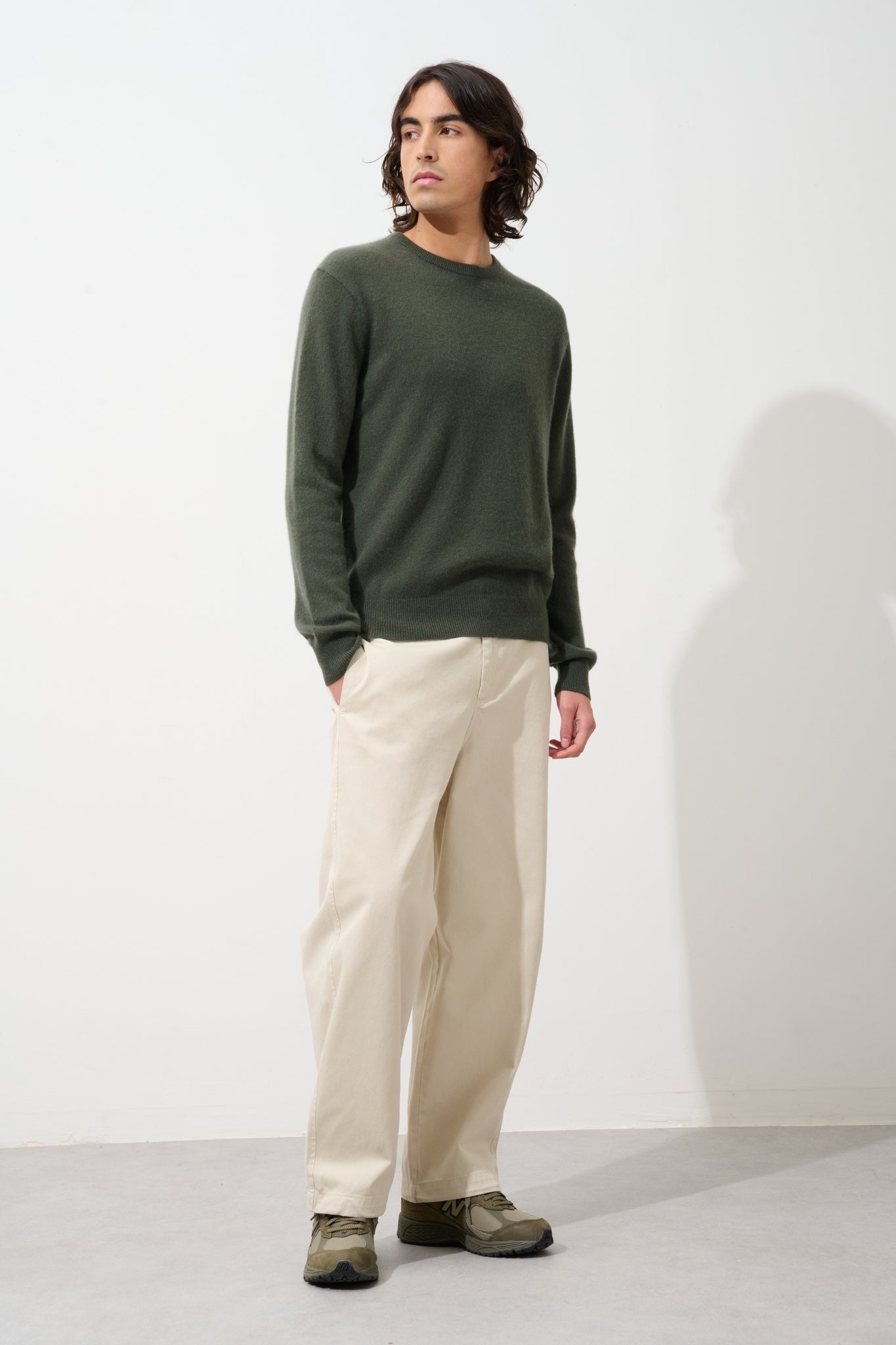 AIGLIÈRE khaki round-neck sweater 100% cashmere