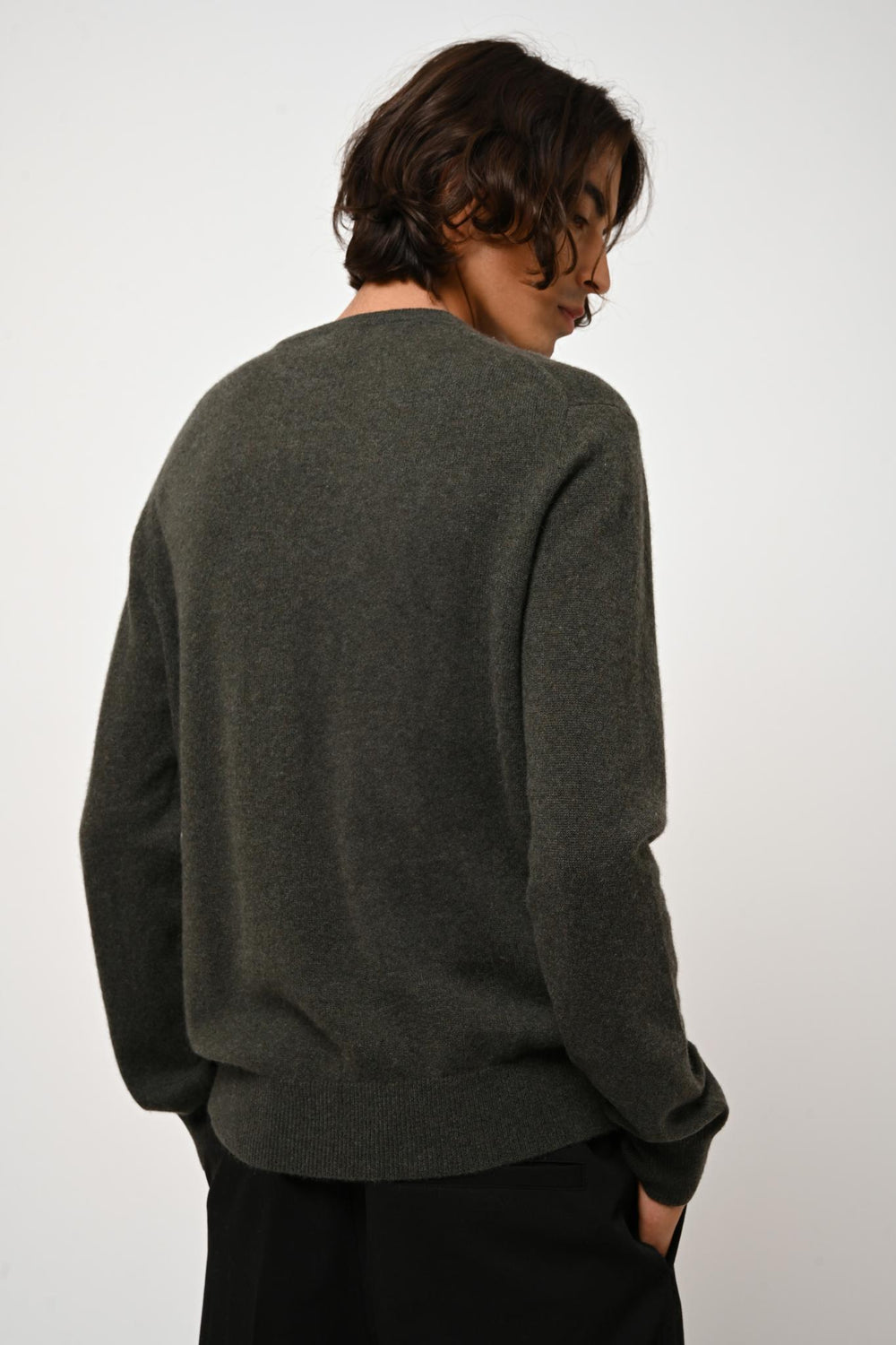 AIGLIÈRE khaki mottled round-neck sweater 100% cashmere