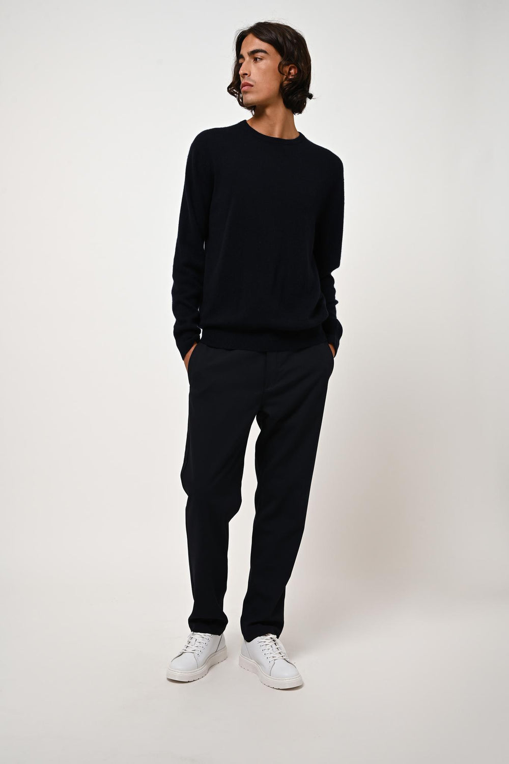 AIGLIÈRE pull col rond navy 100% cachemire