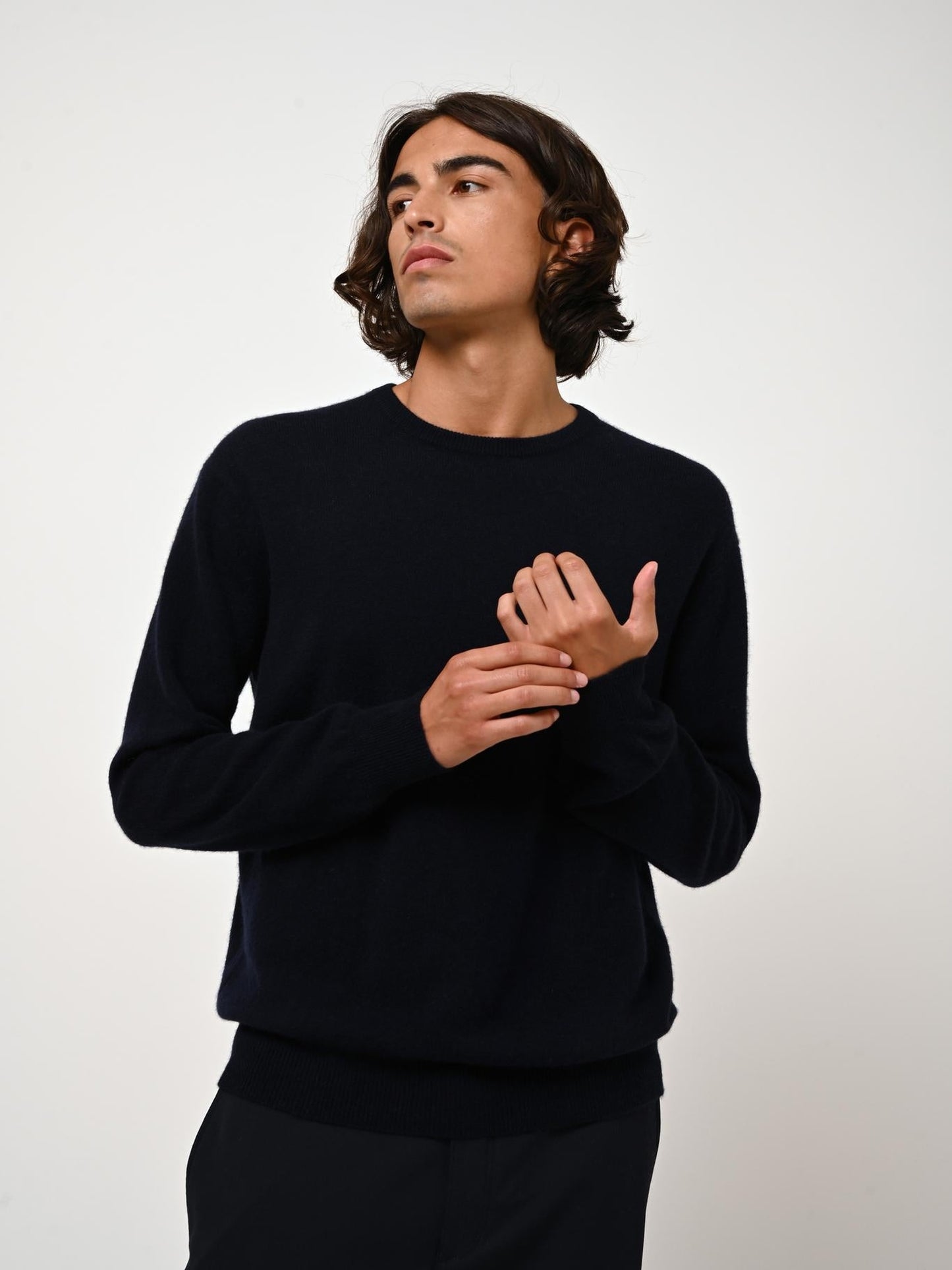 AIGLIÈRE pull col rond navy 100% cachemire