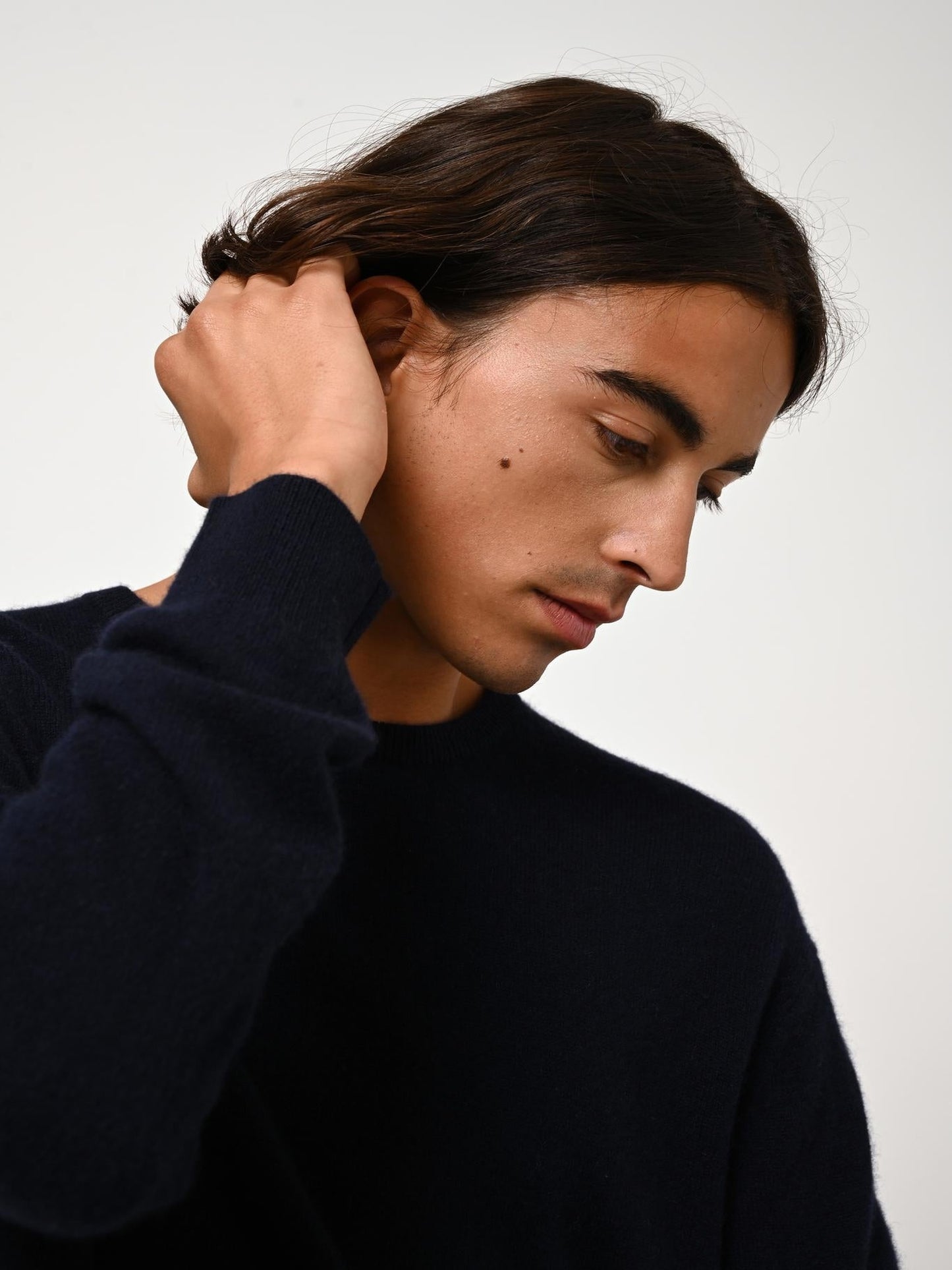 AIGLIÈRE pull col rond navy 100% cachemire