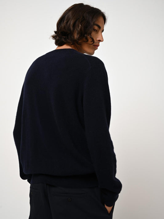 AIGLIÈRE pull col rond navy 100% cachemire