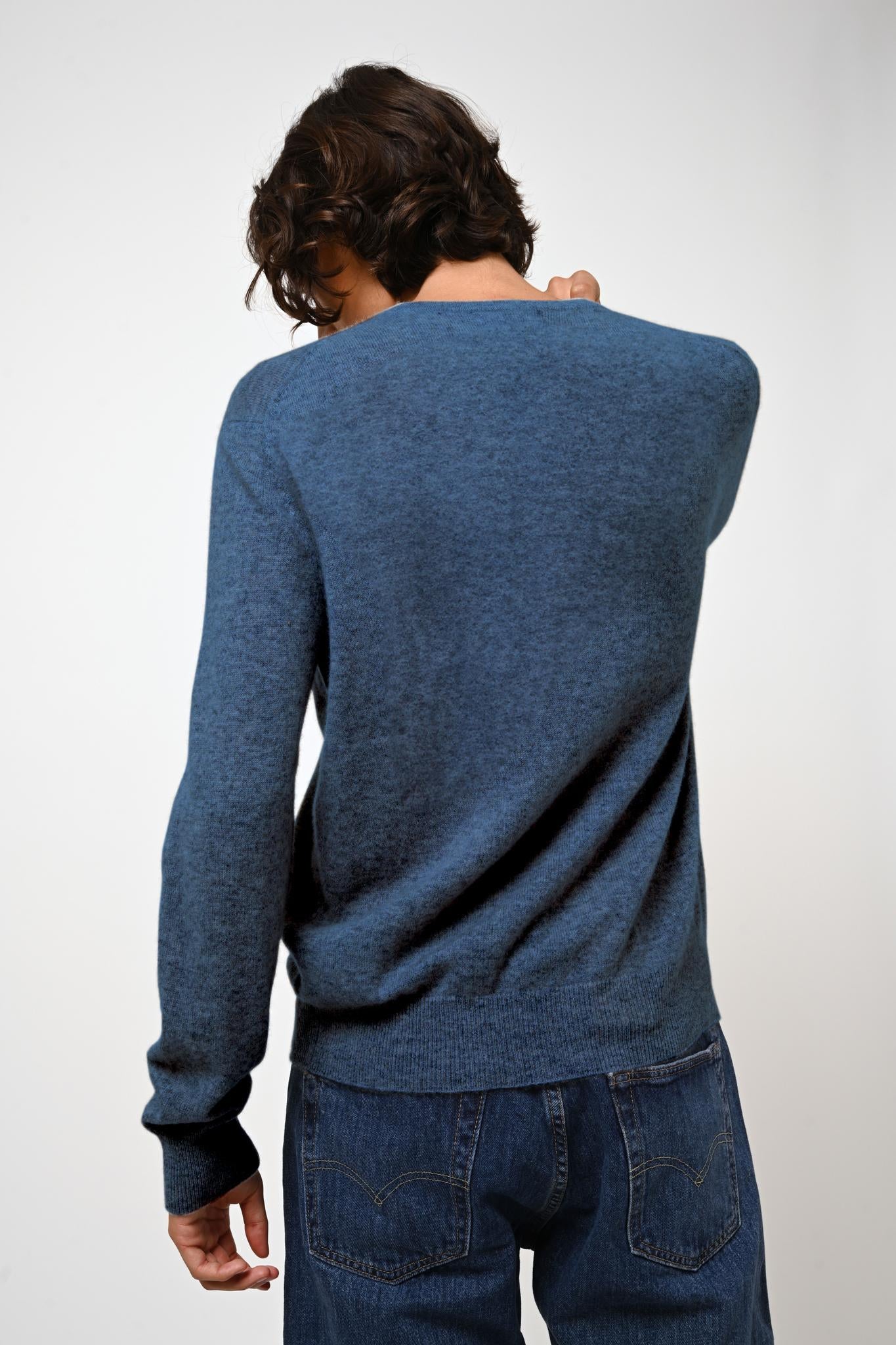 AIGLIÈRE pull col rond ocean chiné 100% cachemire