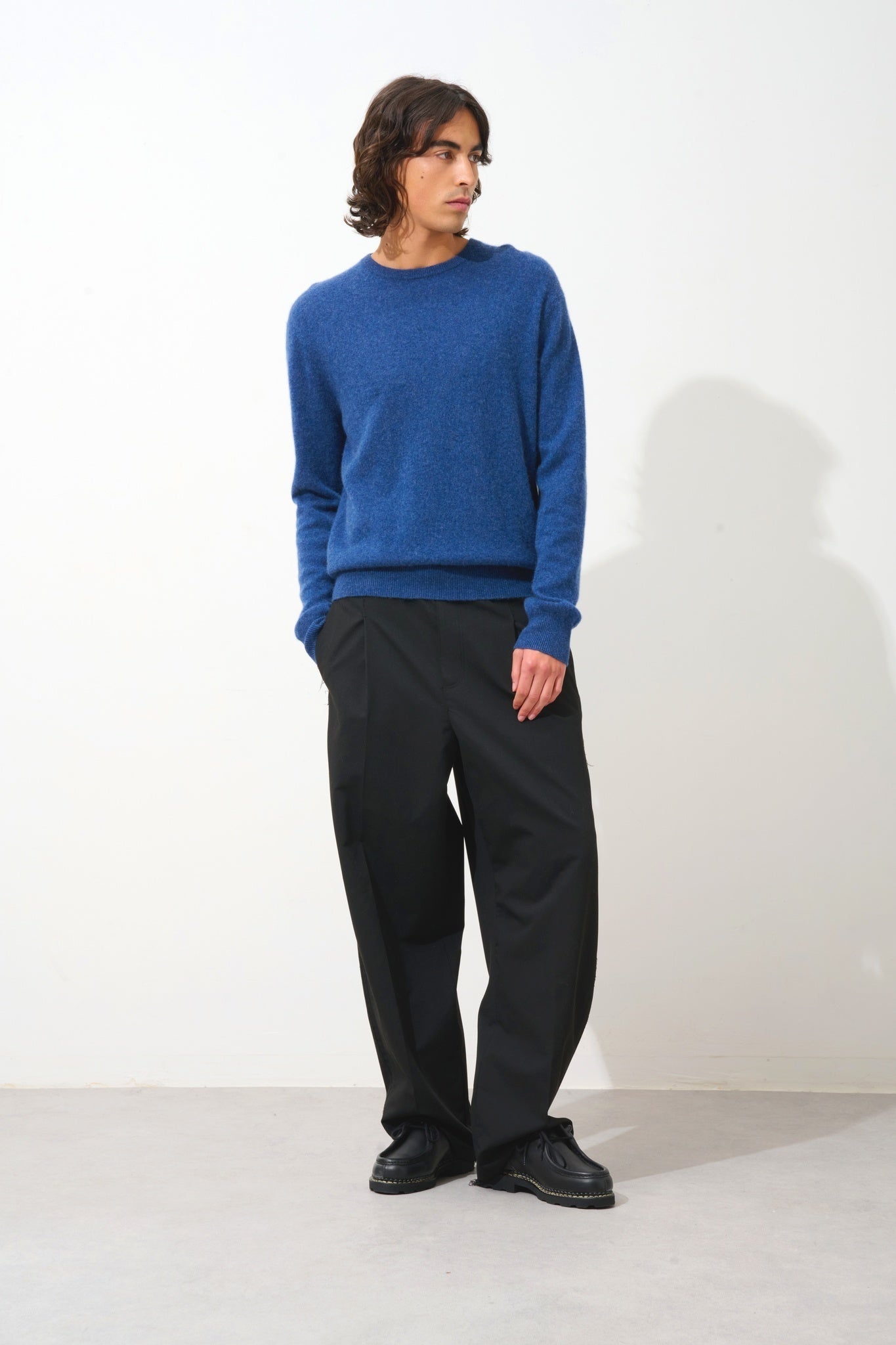 AIGLIÈRE pull col rond ocean chiné 100% cachemire