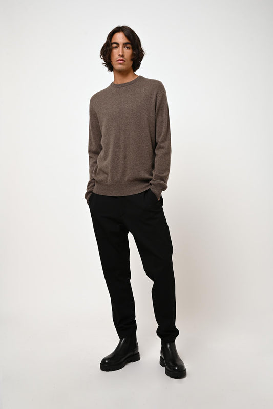 AIGLIÈRE taupe mottled round-neck sweater 100% cashmere