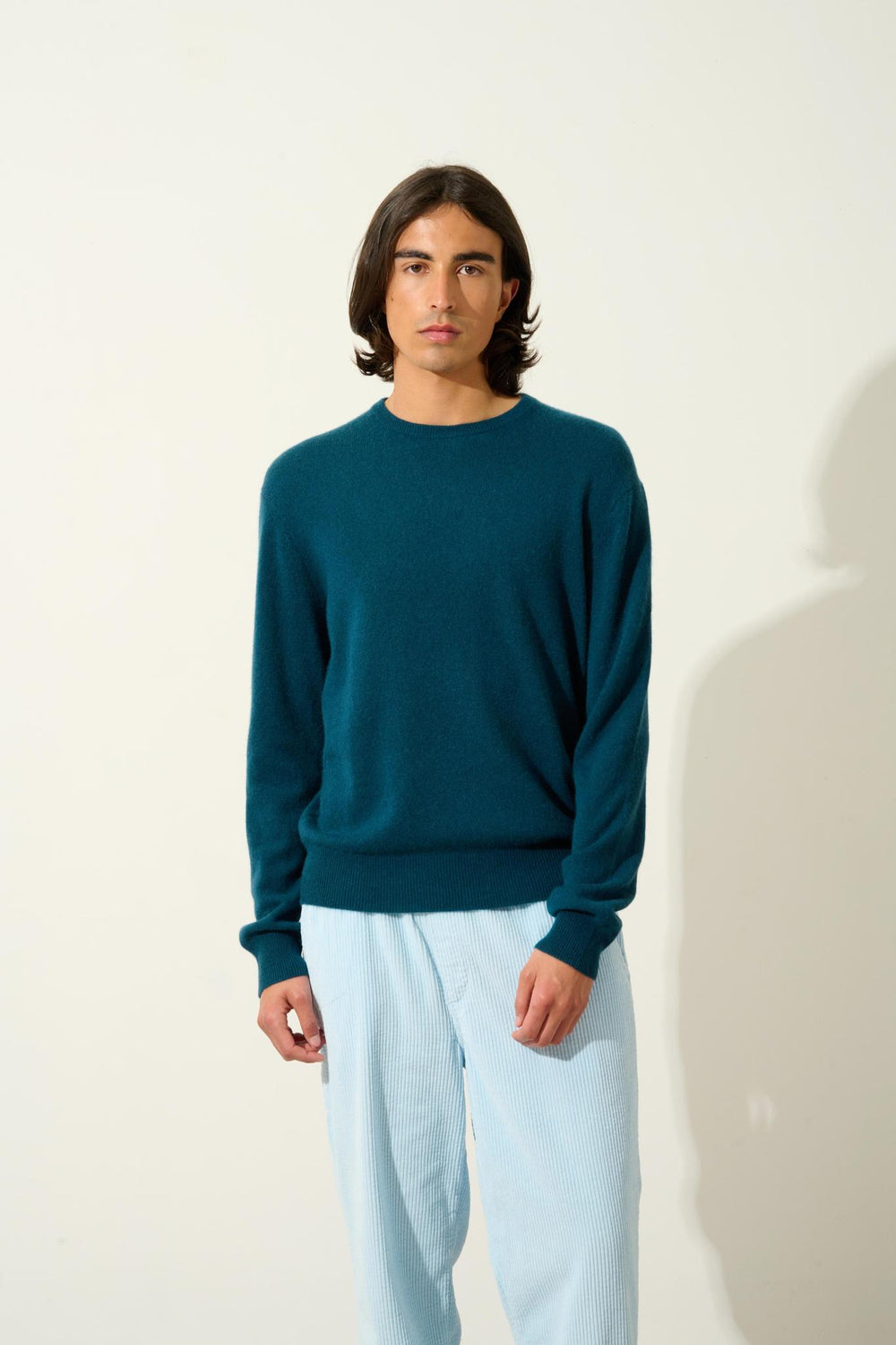 AIGLIÈRE pull col rond vert canard 100% cachemire