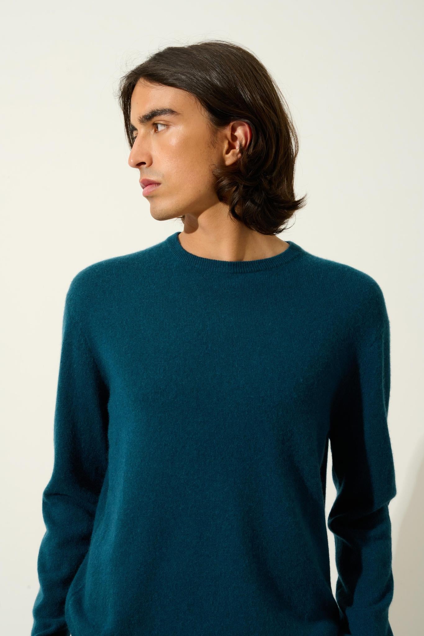 AIGLIÈRE pull col rond vert canard 100% cachemire