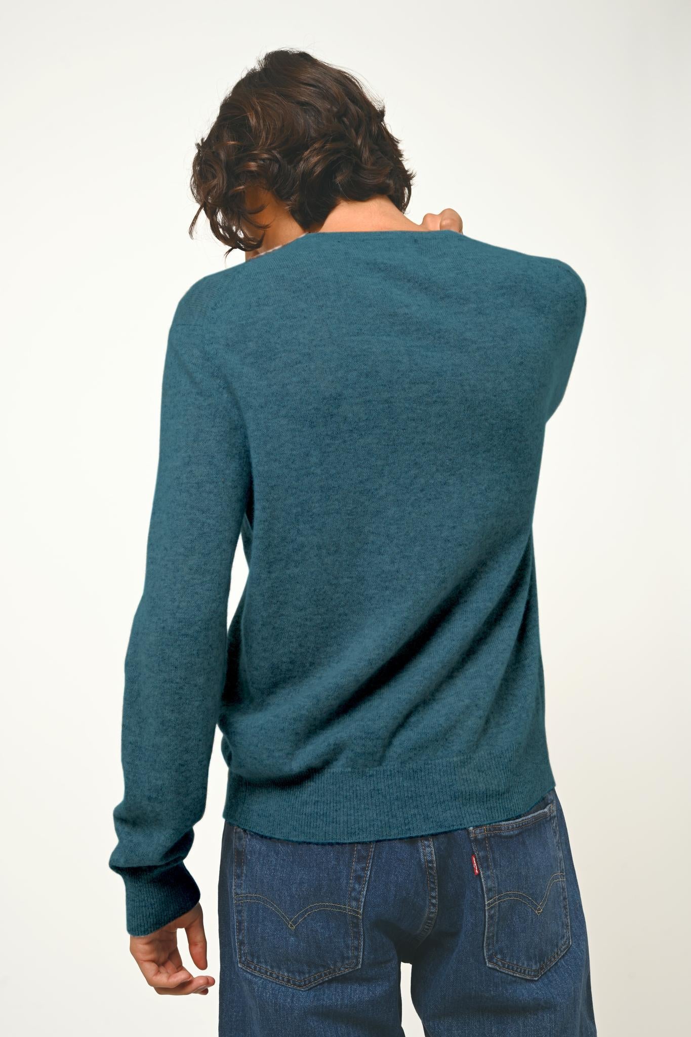 AIGLIÈRE mottled duck-green round-neck sweater 100% cashmere