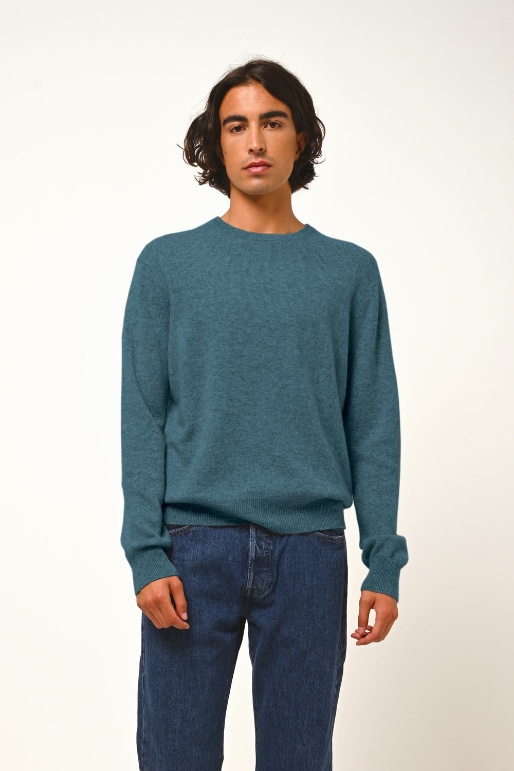 AIGLIÈRE Pullover Rundhalsausschnitt Entengrün meliert 100% Kaschmir