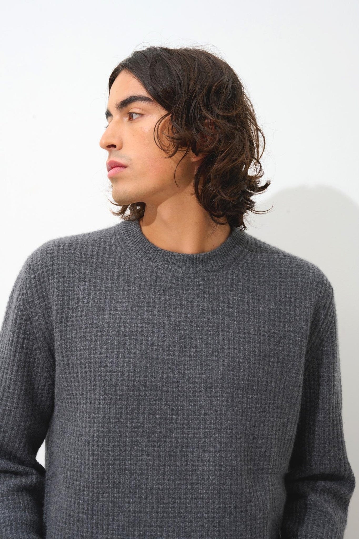 AKSEL pull col rond 4 fils anthracite chiné 100% cachemire