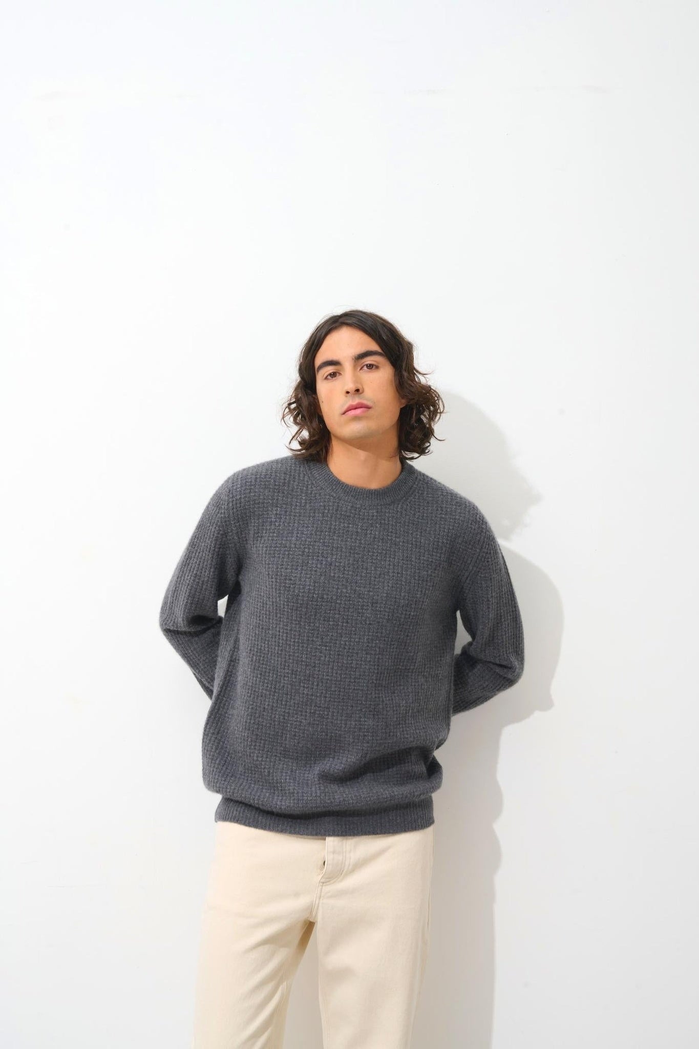 AKSEL pull col rond 4 fils anthracite chiné 100% cachemire