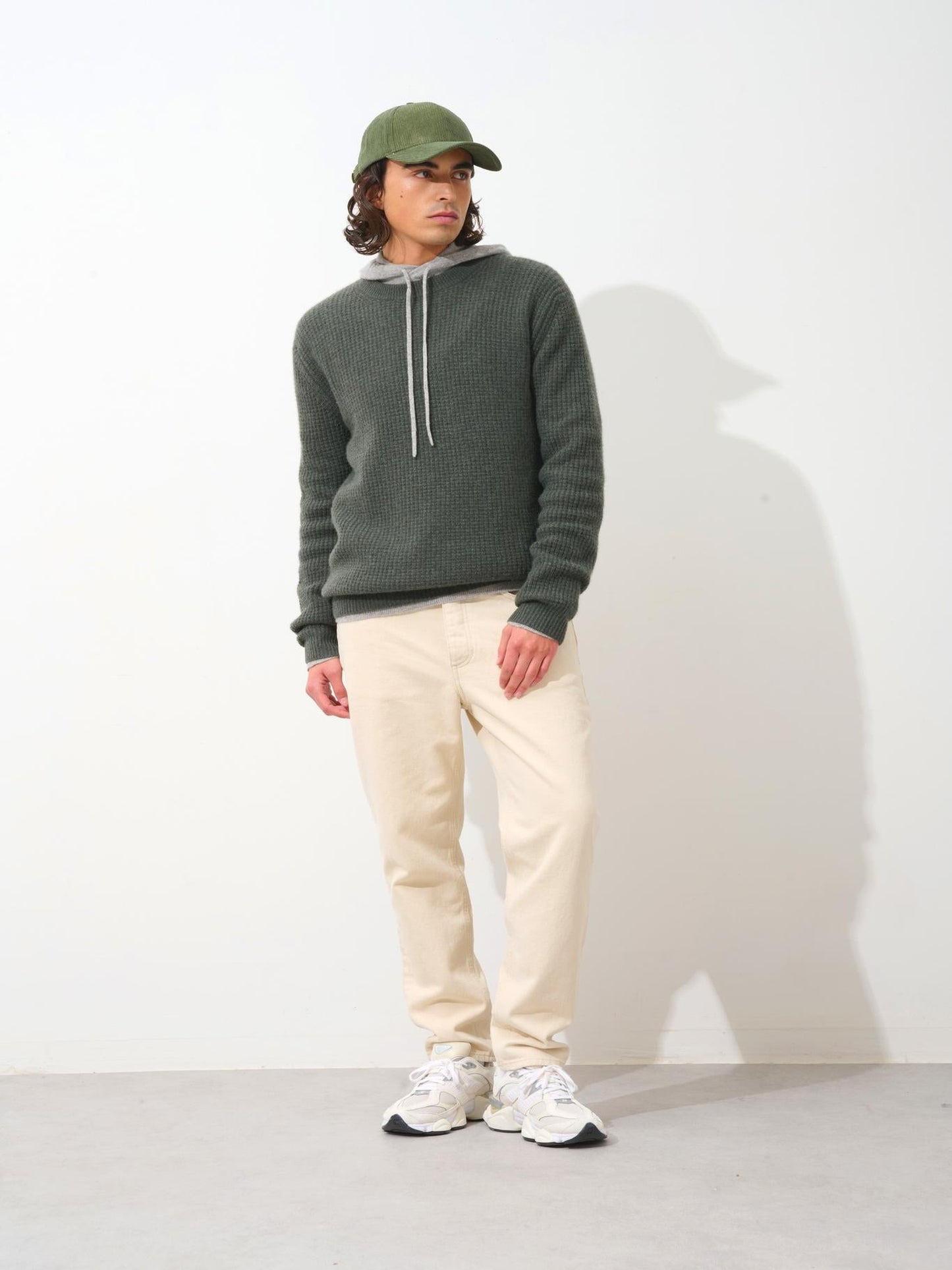 AKSEL pull col rond 4 fils kaki chiné 100% cachemire