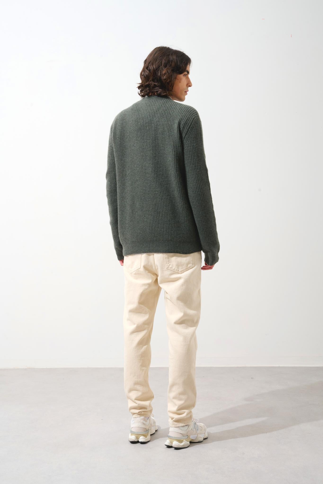 AKSEL 4-thread khaki mottled round-neck sweater 100% cashmere