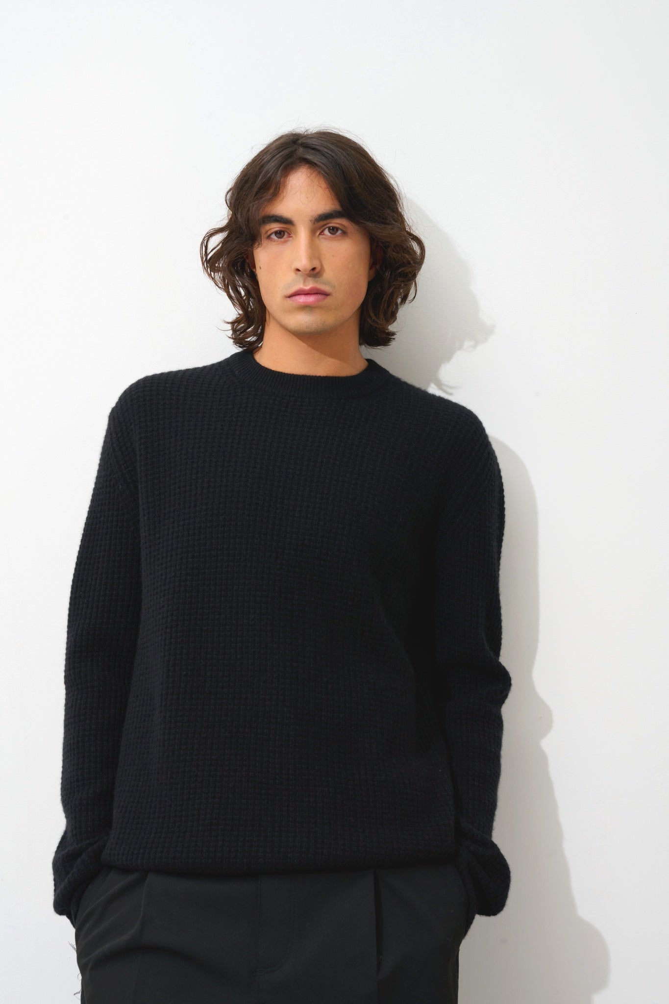 AKSEL pull col rond 4 fils noir 100% cachemire