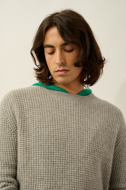 AKSEL pull col rond 4 fils nuage chiné 100% cachemire