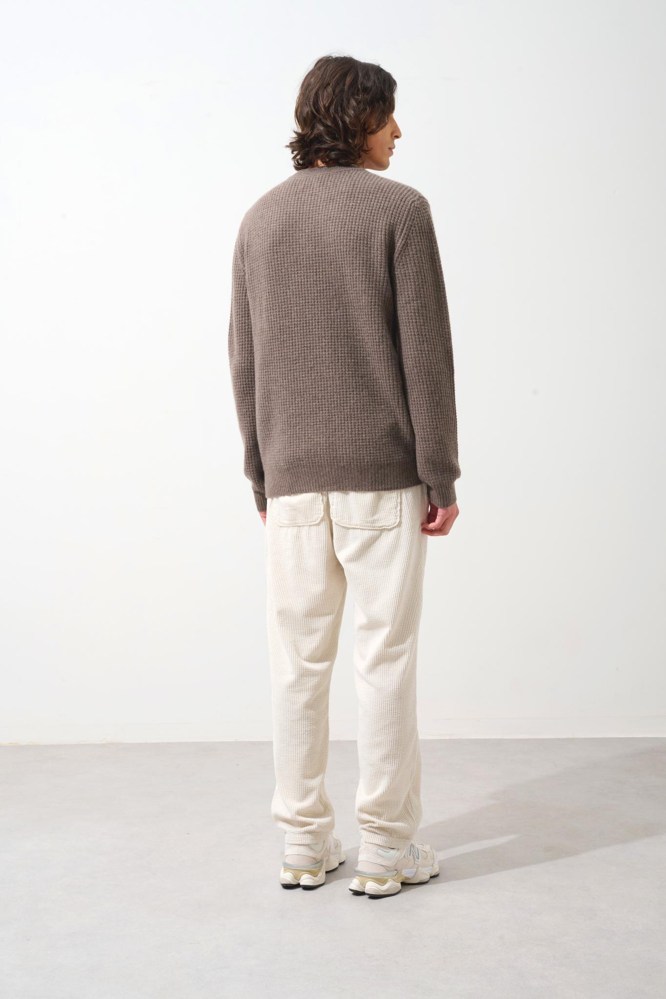 AKSEL 4-thread taupe mottled round-neck sweater 100% cashmere