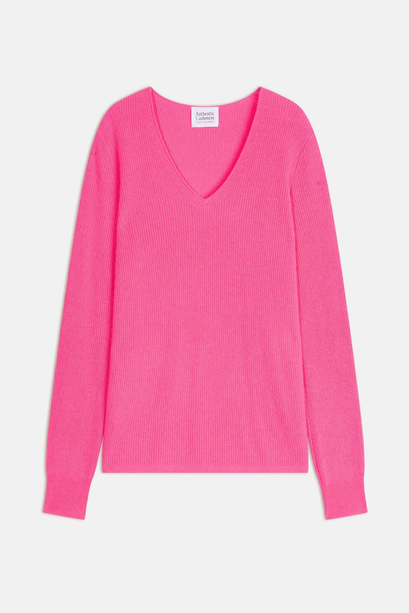 alaya pull col v rose fluo 100% cachemire