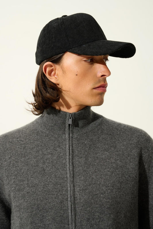 ALBARON gilet zippé col montant anthracite chiné 100% cachemire