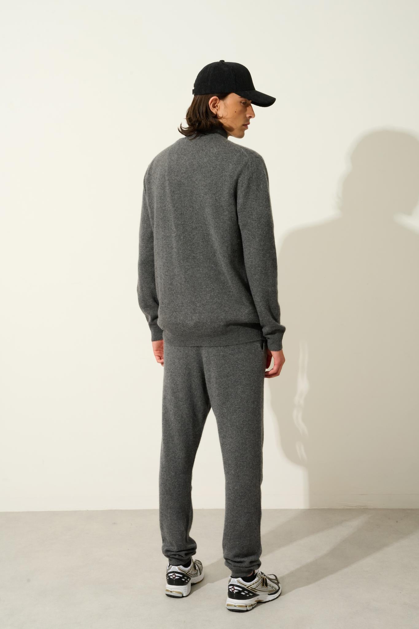 ALBARON zipped cardigan stand collar anthracite mottled 100% cashmere