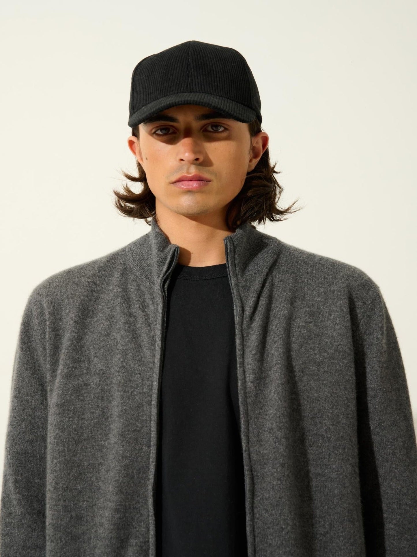 ALBARON gilet zippé col montant anthracite chiné 100% cachemire