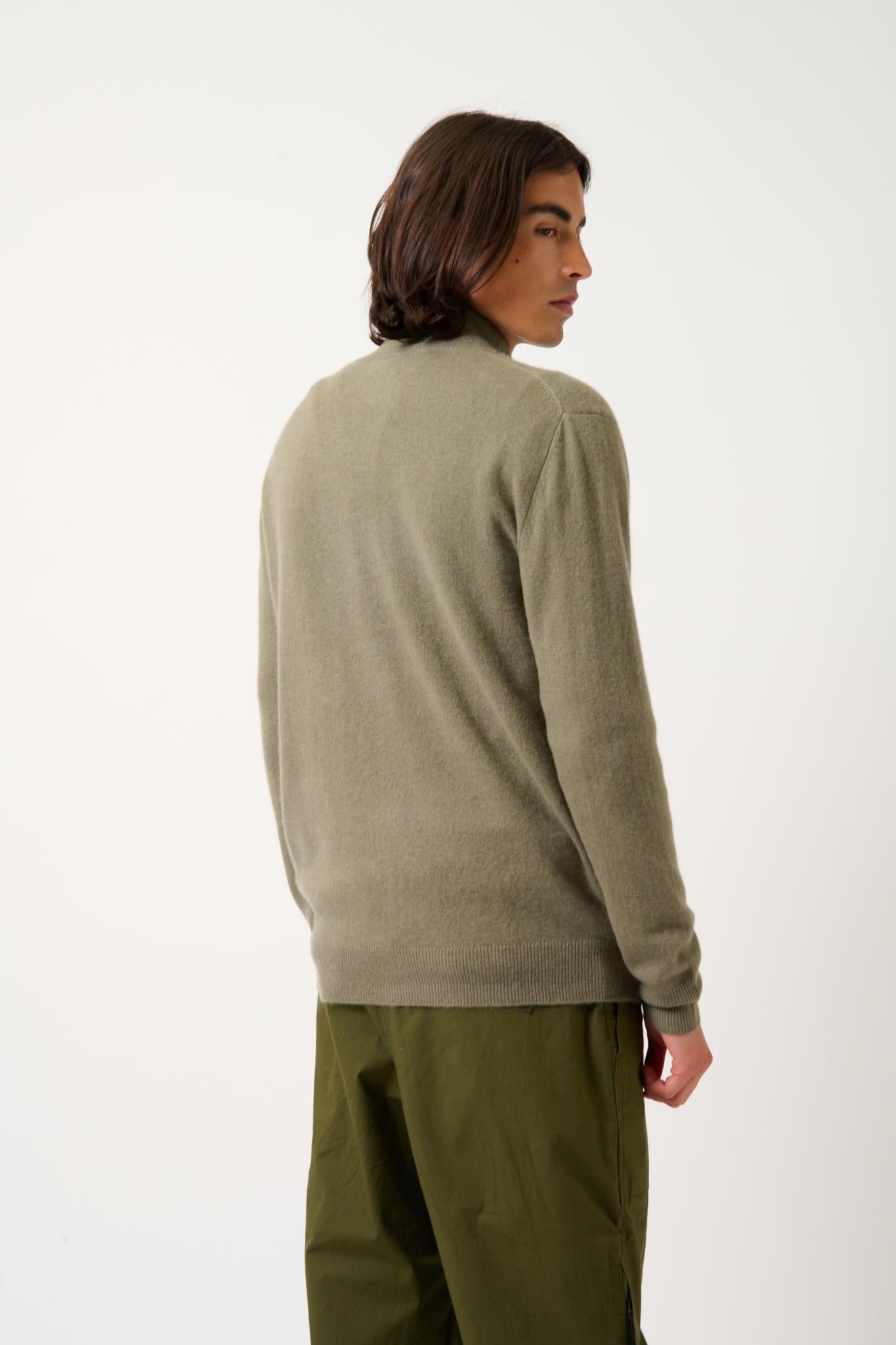 ALBARON gilet zippé col montant army 100% cachemire