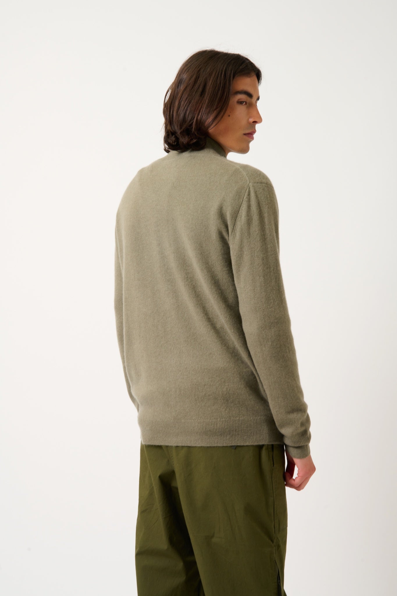 ALBARON gilet zippé col montant army 100% cachemire