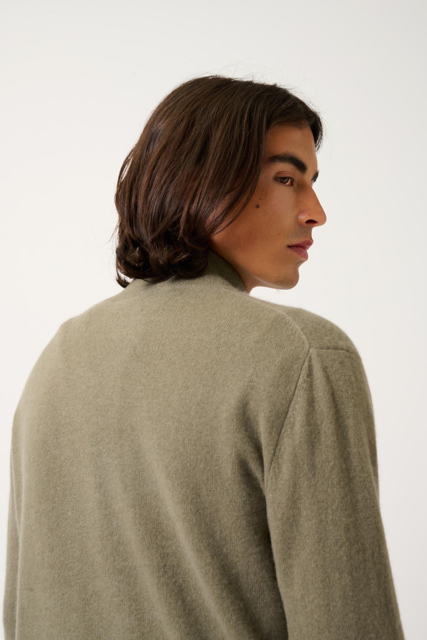 ALBARON gilet zippé col montant army 100% cachemire