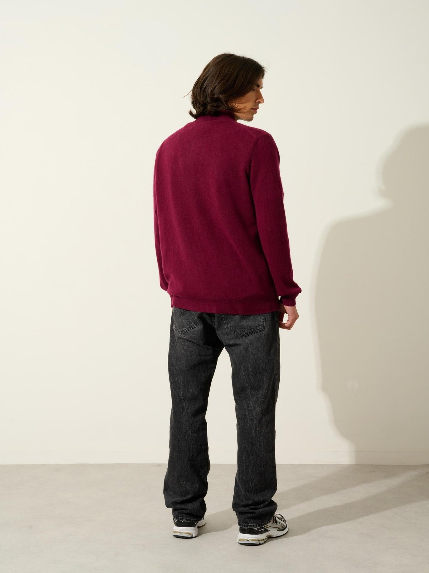 ALBARON gilet zippé col montant bordeaux 100% cachemire