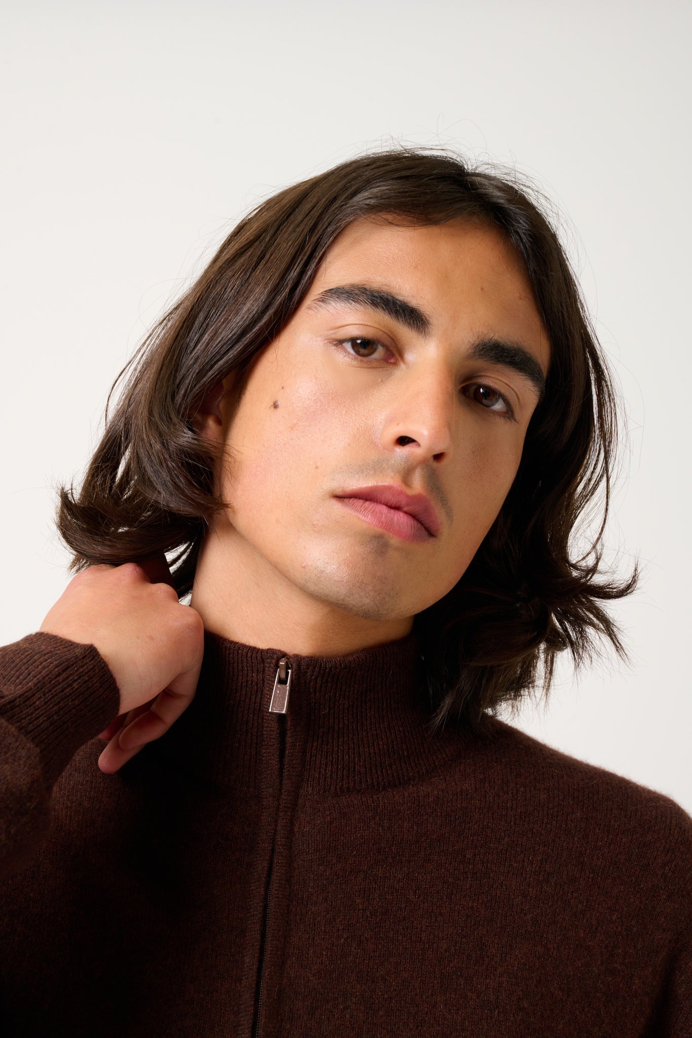 ALBARON gilet zippé col montant café 100% cachemire