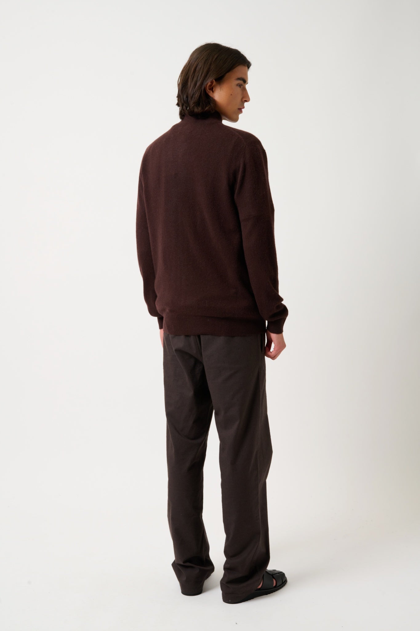 ALBARON zipped cardigan stand-up collar choco 100% cashmere